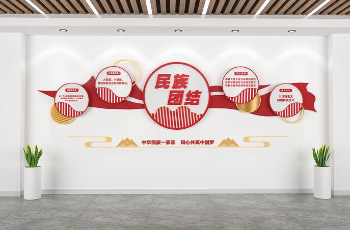 中國風民族團結黨建社區(qū)文化墻