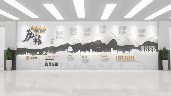 簡(jiǎn)約黑白創(chuàng)意生活公司發(fā)展歷程企業(yè)宣傳墻